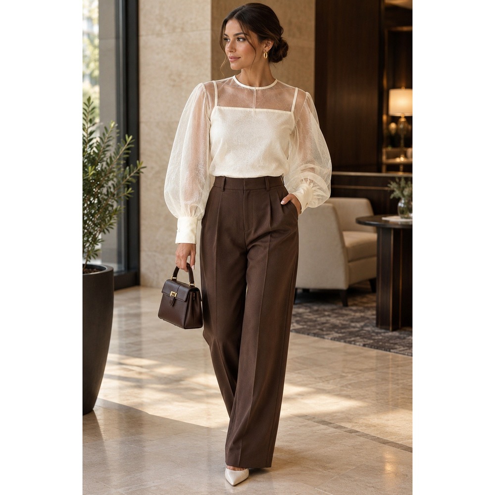 Express M Sheer Mesh Puff Sleeve Blouse Ivory NWT balletcore preppy